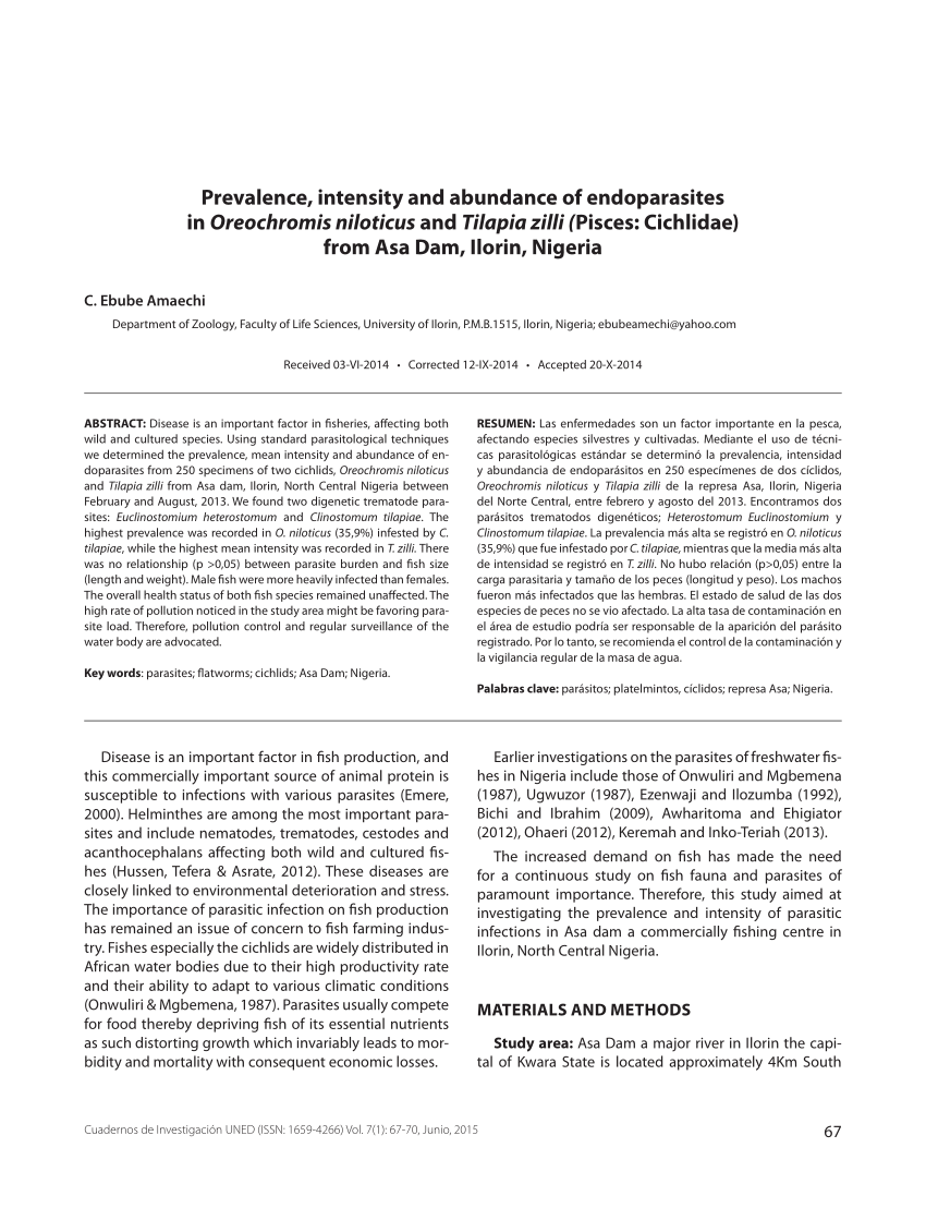 PDF Prevalence intensity and abundance of endoparasites in