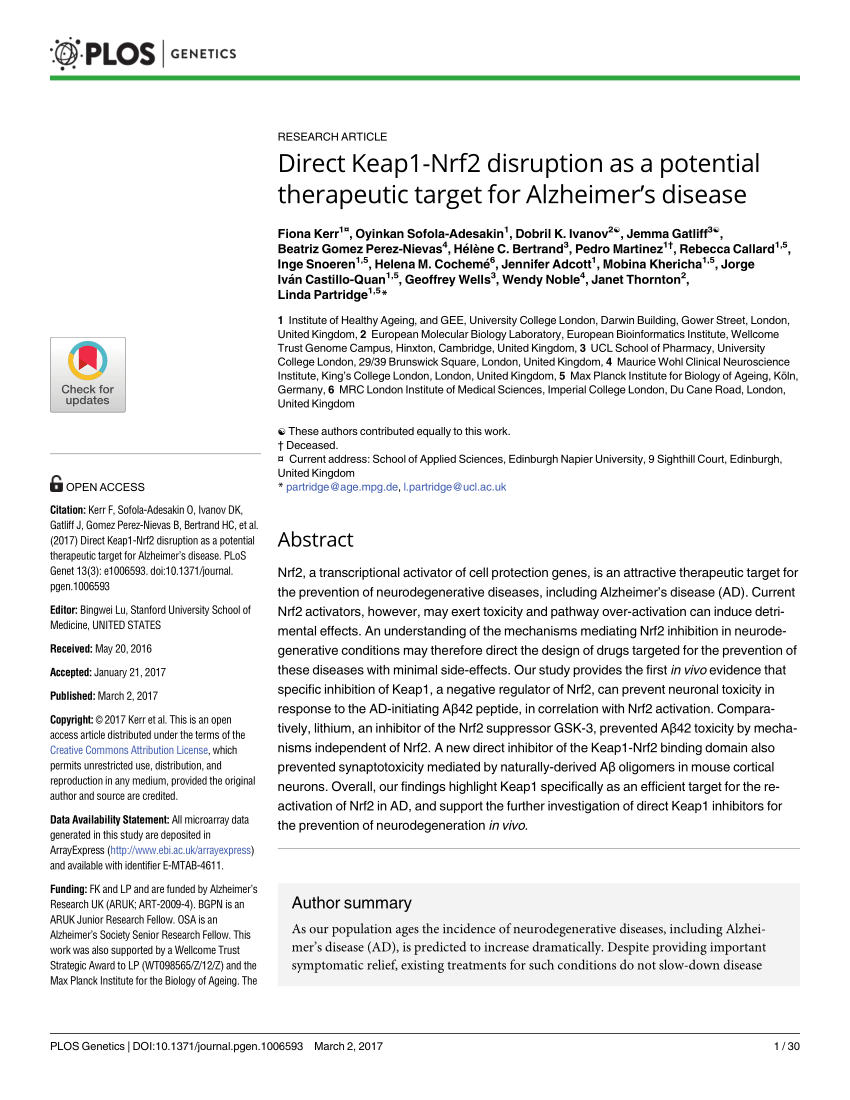 PDF) Direct Keap1-Nrf2 disruption as a potential therapeutic 