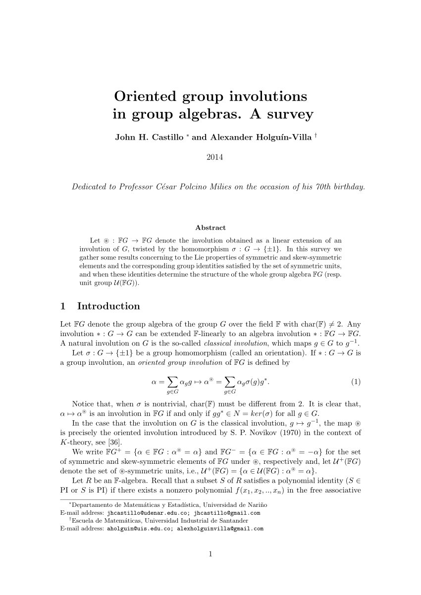 Pdf) Oriented Group Involutions In Group Algebras: A Survey