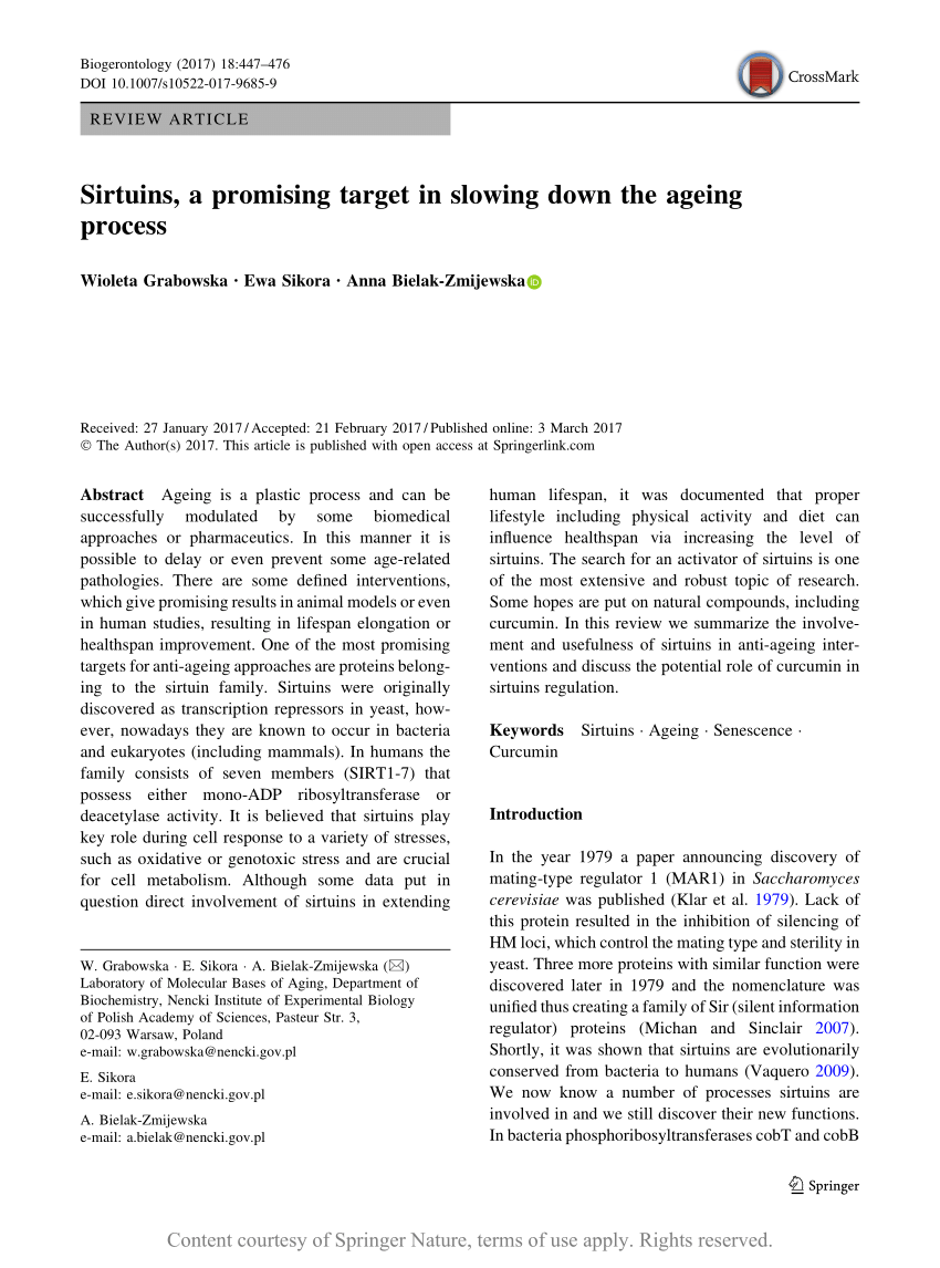 PDF) Sirtuins, a promising target in slowing down the ageing process