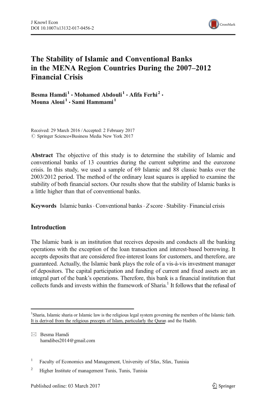 Pdf The Stability Of Islamic And Conventional Banks In The Mena Region Countries During The 07 12 Financial Crisis
