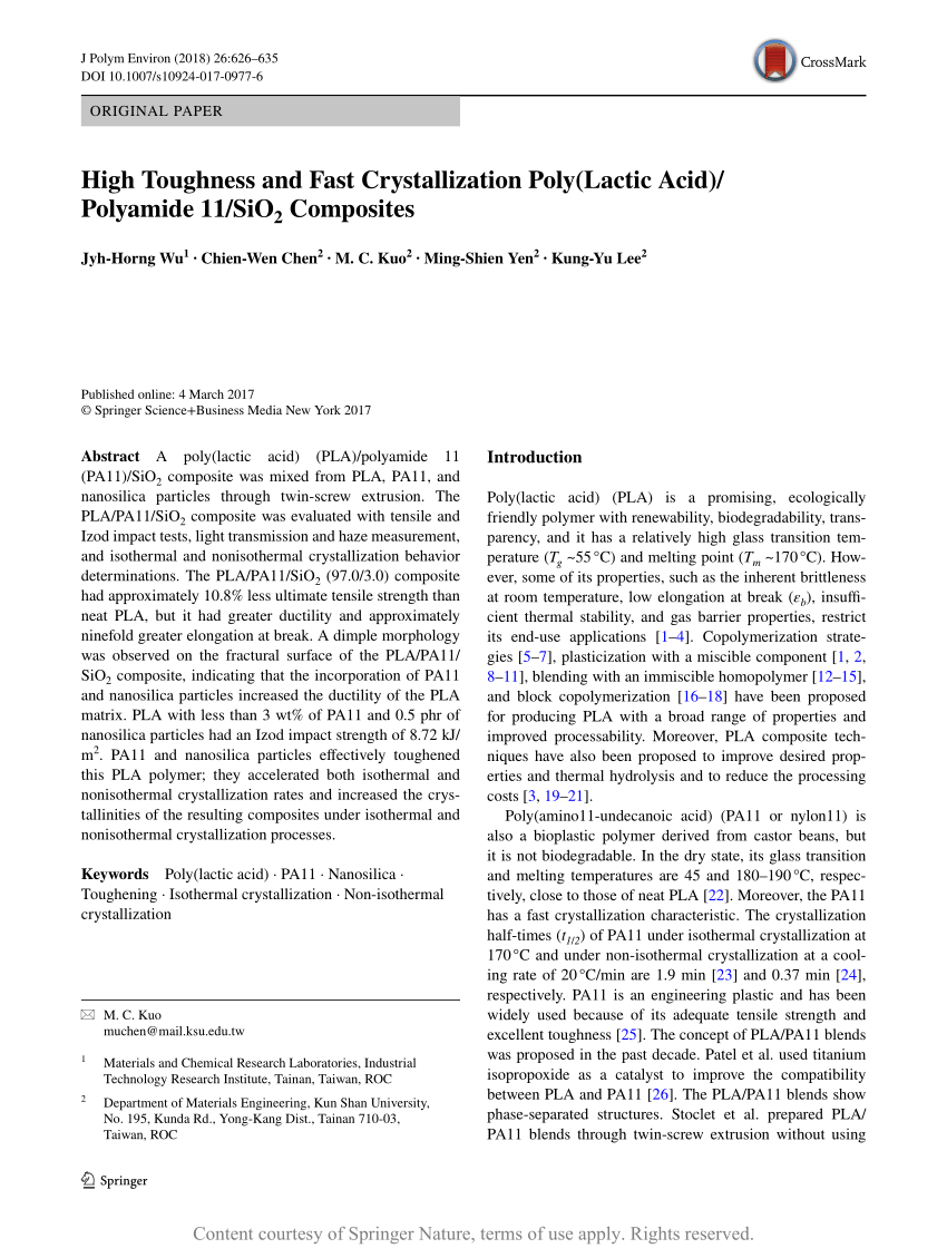 High Toughness And Fast Crystallization Poly Lactic Acid Polyamide 11 Sio2 Composites Request Pdf