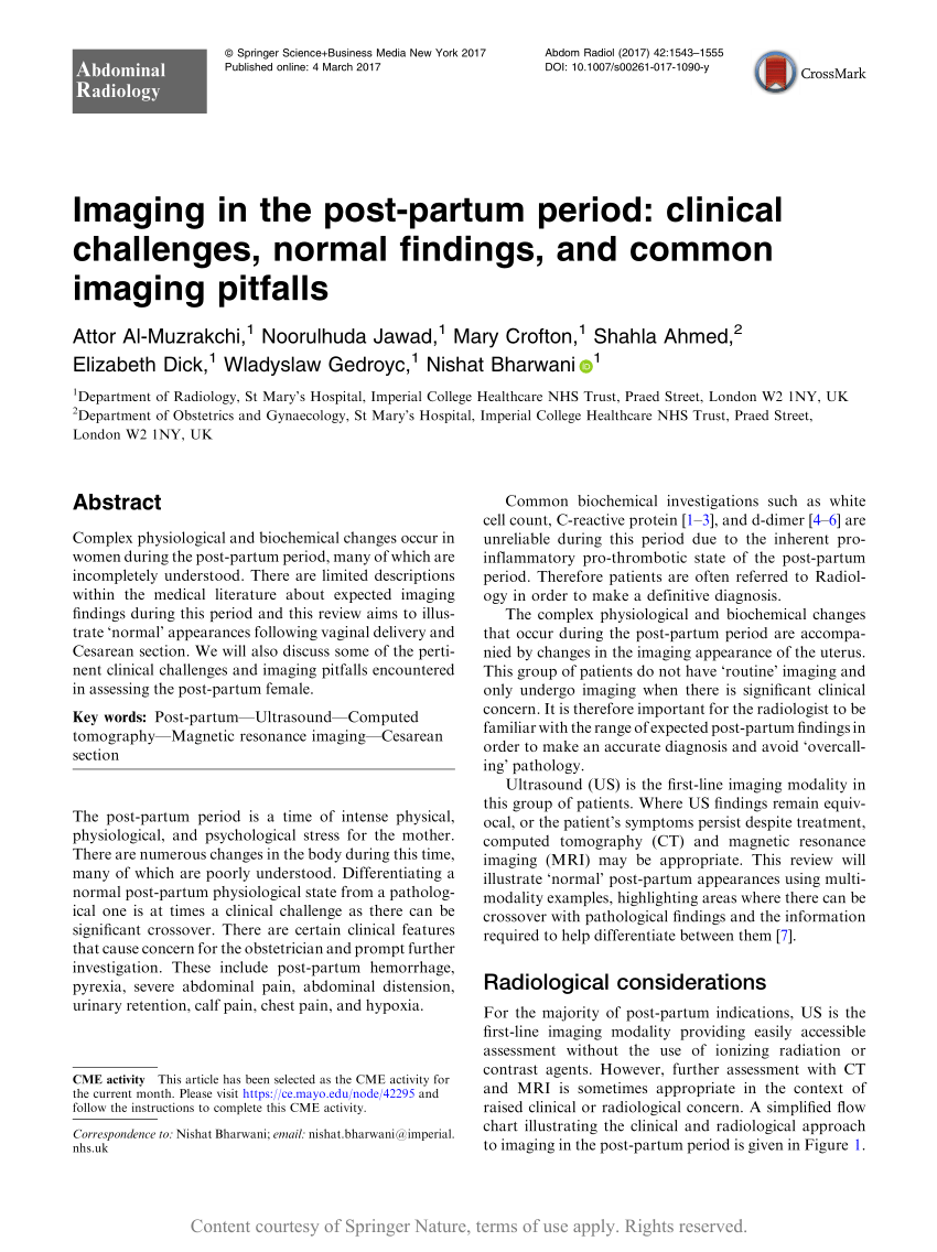 Imaging in the post-partum period: clinical challenges, normal ...