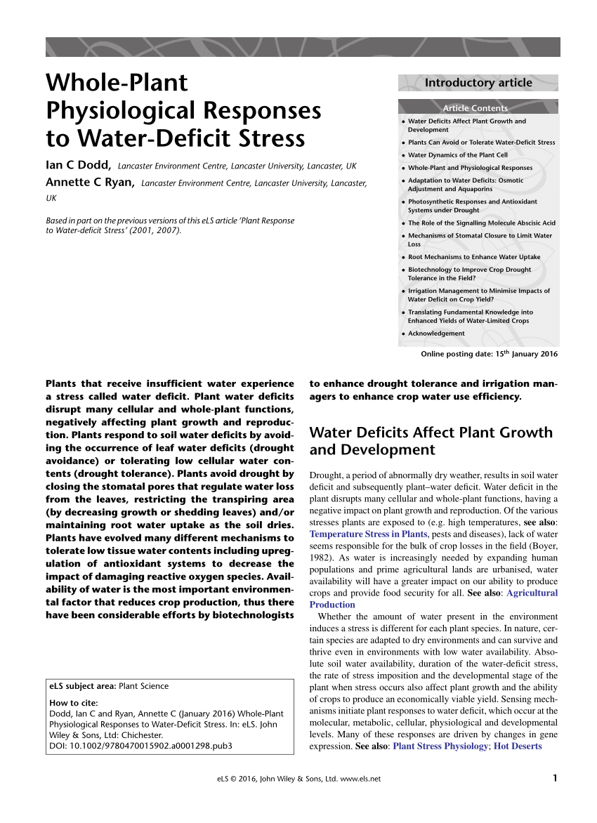 research paper on water deficit