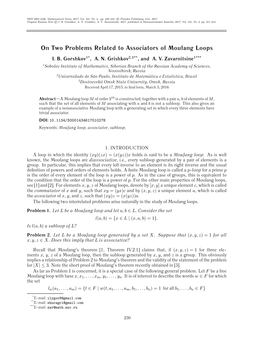 Pdf On Two Problems Related To Associators Of Moufang Loops