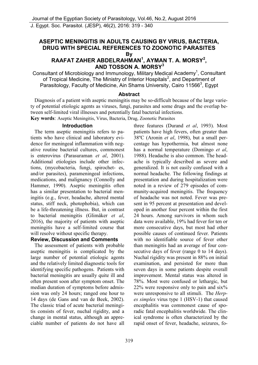 PDF Aseptic Meningitis in Adults Causing by Virus Bacteria  