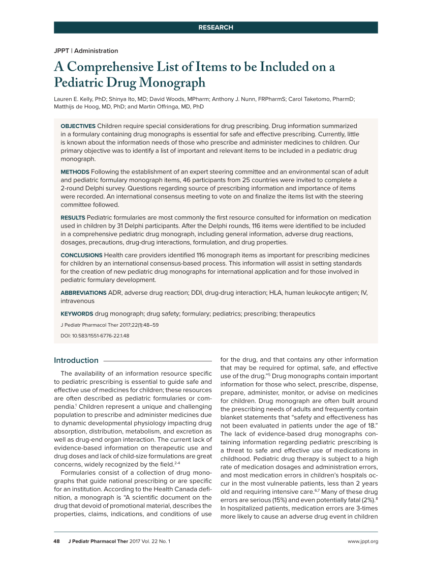 (PDF) A Comprehensive List of Items to be Included on a Pediatric Drug