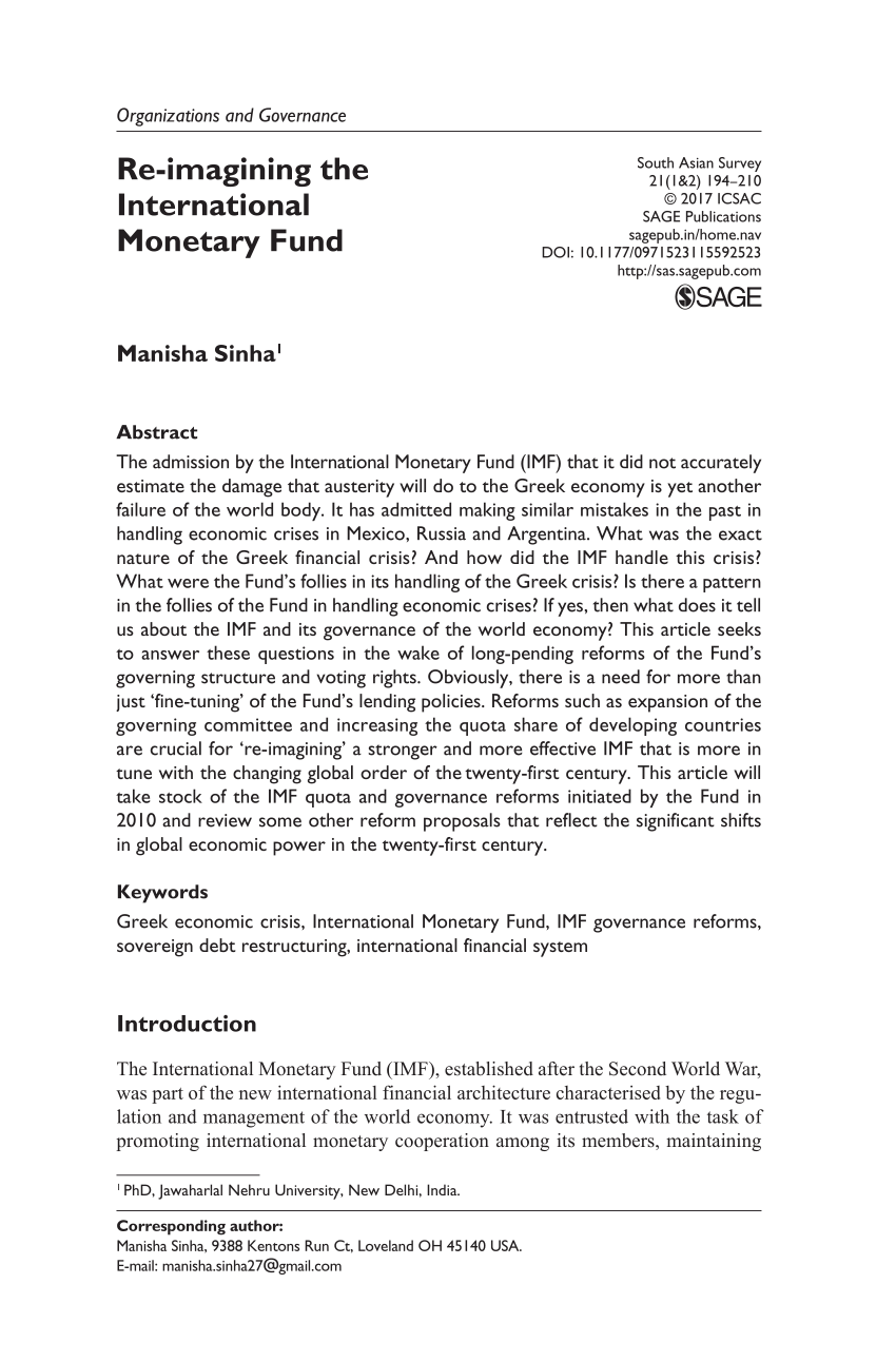 PDF) Re-imagining the International Monetary Fund