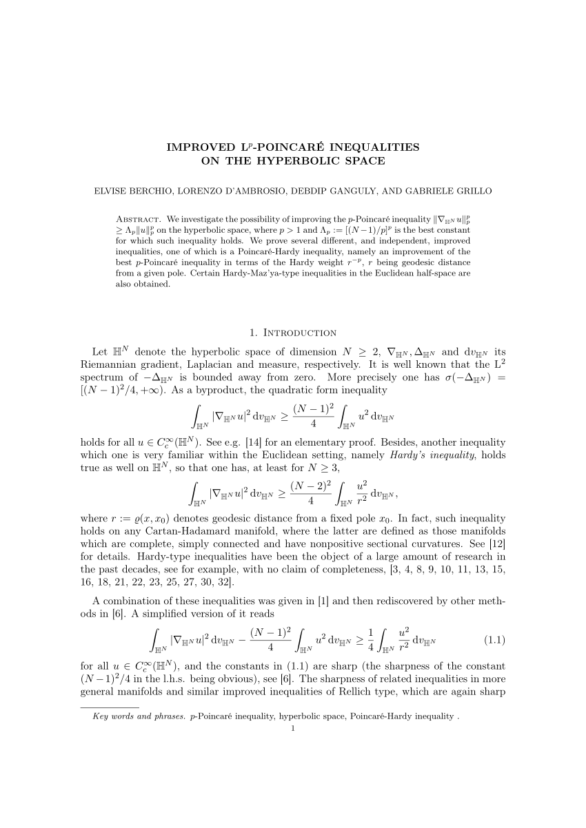 Pdf Improved L P Poincare Inequalities On The Hyperbolic Space