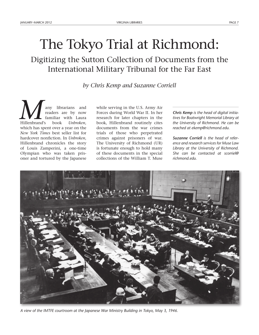 Pdf The Tokyo Trial At Richmond Digitizing The Sutton Collection Of Documents From The International Military Tribunal For The Far East