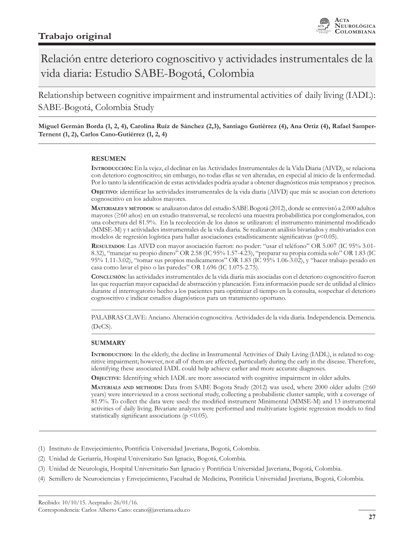 prima folleto metano PDF) Relación entre deterioro cognoscitivo y actividades instrumentales de  la vida diaria: Estudio SABE-Bogotá, Colombia