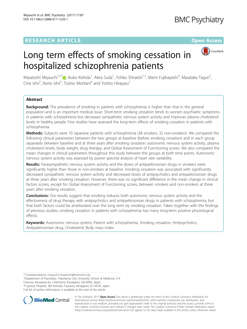 Pdf Long Term Effects Of Smoking Cessation In Hospitalized Schizophrenia Patients