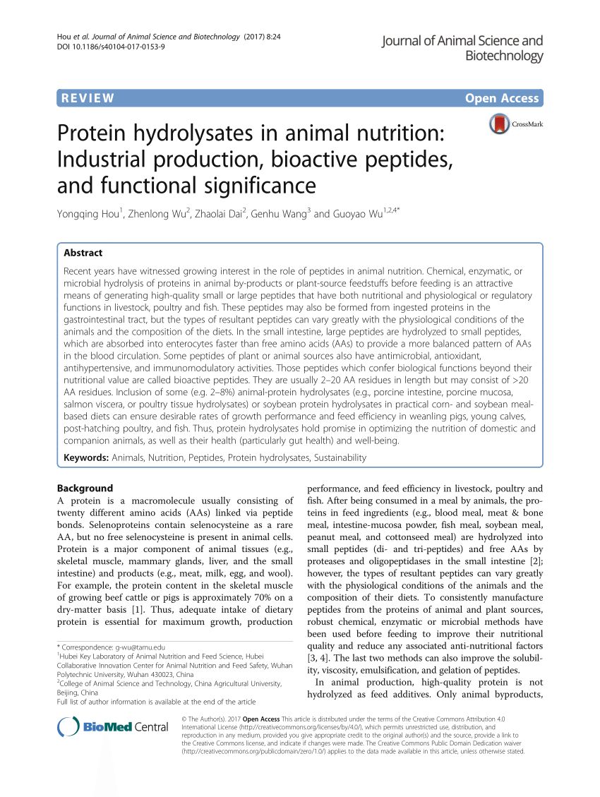 PDF) Protein hydrolysates in animal nutrition: Industrial production,  bioactive peptides, and functional significance