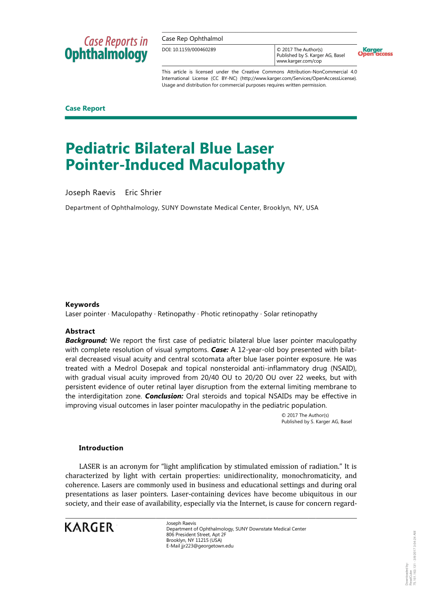 (PDF) Pediatric Bilateral Blue Laser PointerInduced Maculopathy