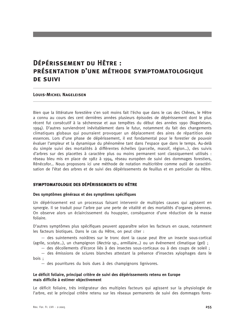 Pdf Deperissement Du Hetre Presentation D Une Methode Symptomatologique De Suivi