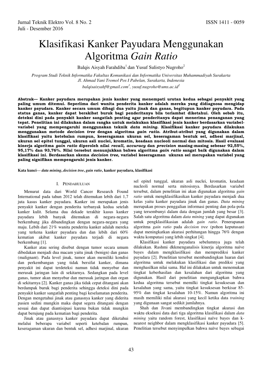 (PDF) Klasifikasi Kanker Payudara Menggunakan Algoritma Gain Ratio