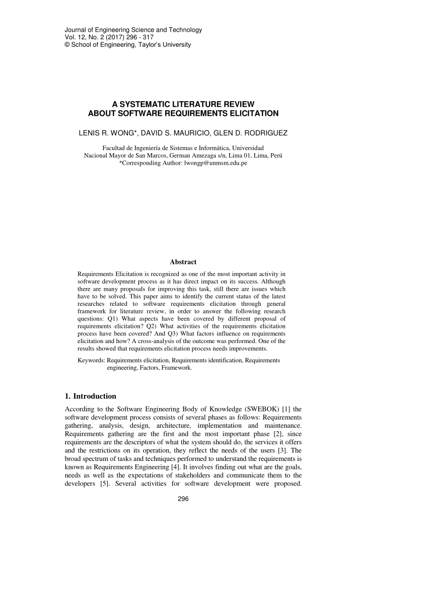 a systematic literature review about software requirements elicitation