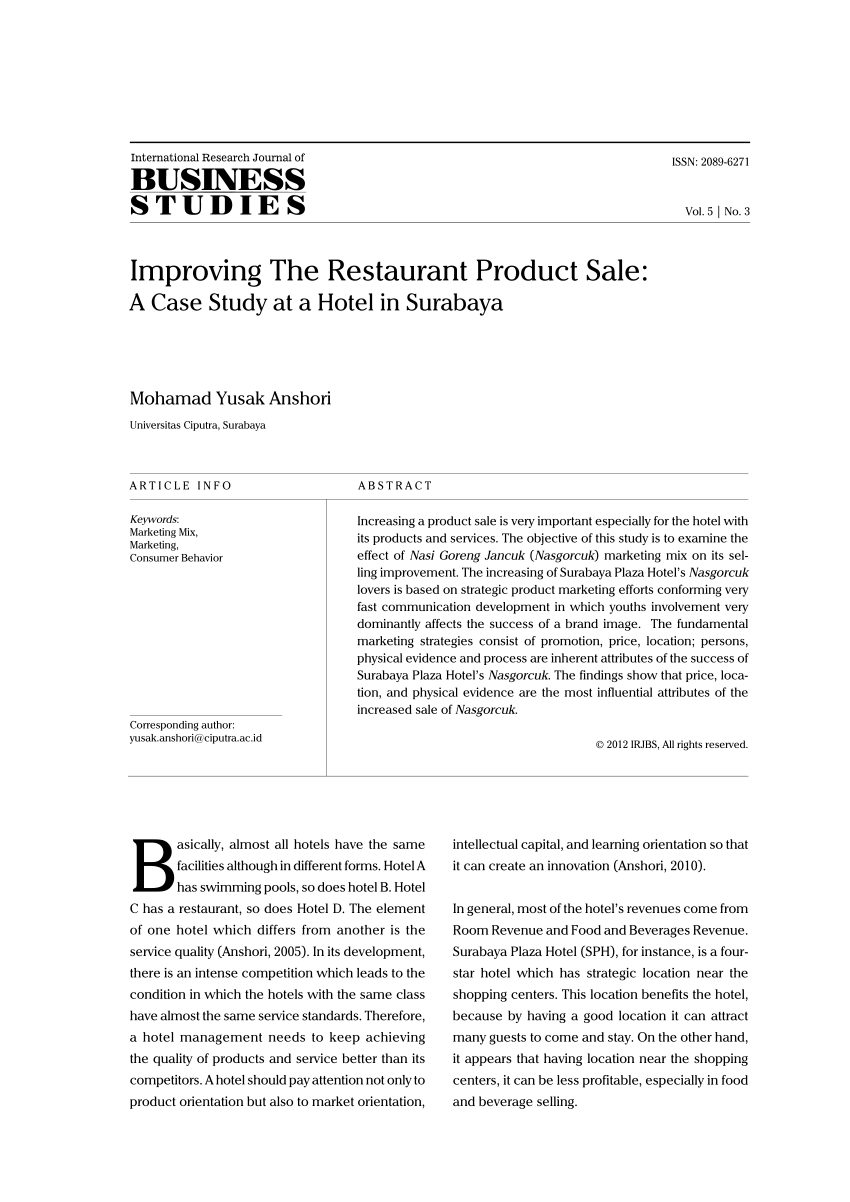 PDF) Improving The Restaurant Product Sale: A Case Study at a ...