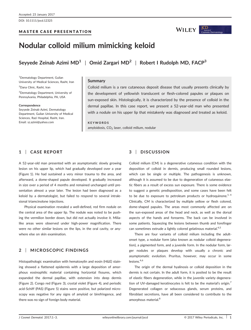 Pdf Nodular Colloid Milium Mimicking Keloid