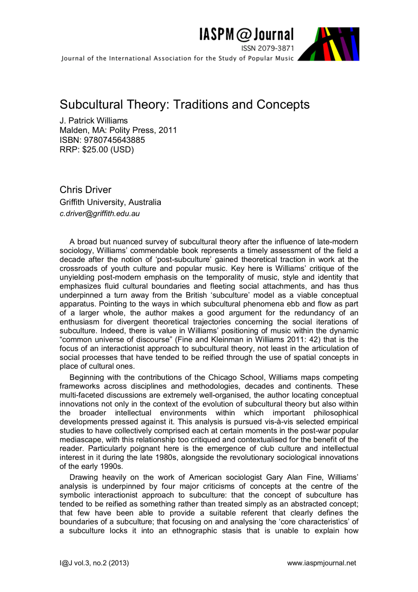 Pdf Subcultural Theory Traditions And Concepts