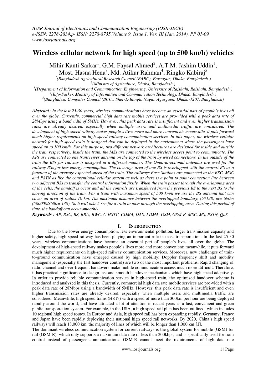 Pdf Wireless Cellular Network For High Speed Up To 500 Km H Vehicles