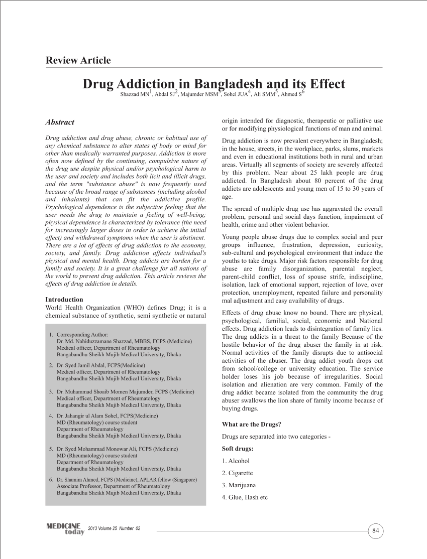 Pdf Drug Addiction In Bangladesh And Its Effect