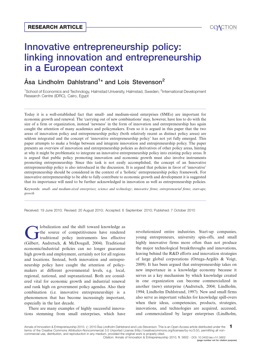 essay in which you critically discuss innovative entrepreneurship