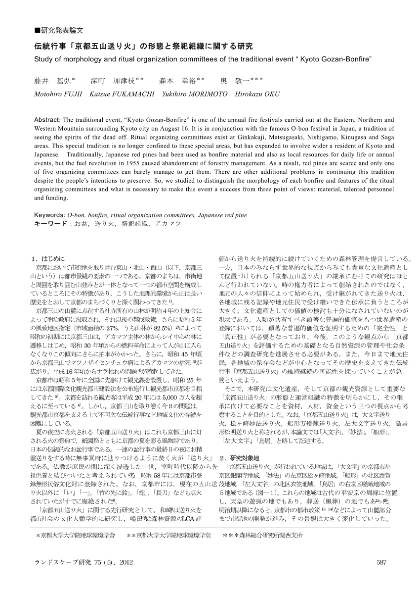 Pdf Study Of Morphology And Ritual Organization Committees Of The Traditional Event Ldquo Kyoto Gozan Bonfire Rdquo