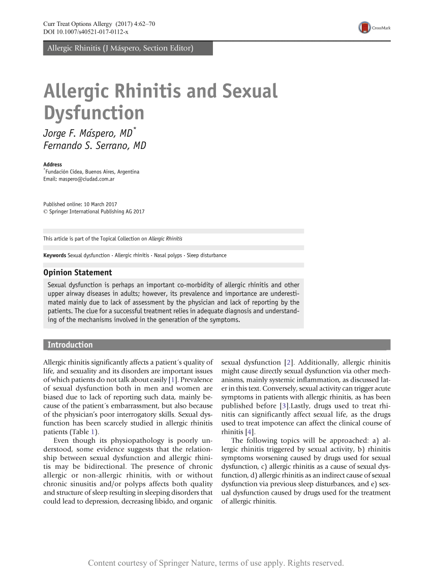 Allergic Rhinitis And Sexual Dysfunction Request Pdf