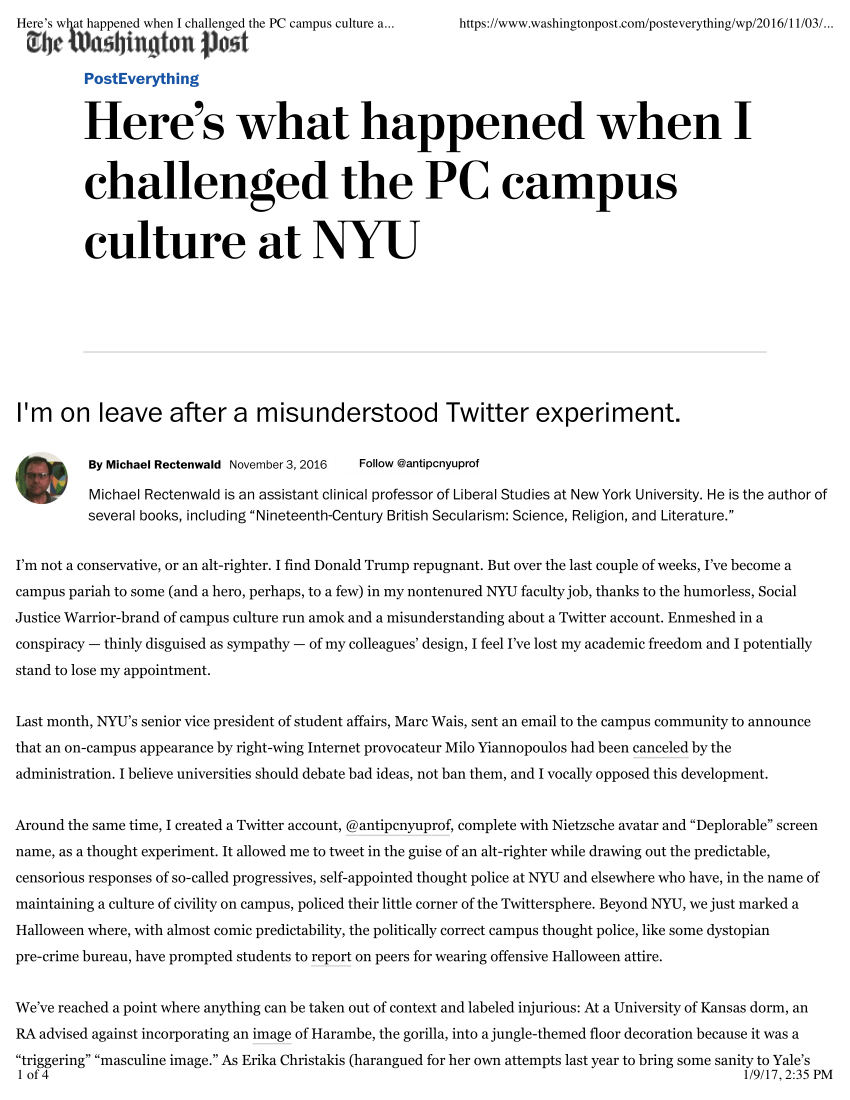 Pdf Here S What Happened When I Challenged The Pc Campus Culture At Nyu