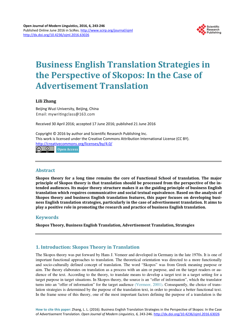 Pdf Business English Translation Strategies In The Perspective Of Skopos In The Case Of Advertisement Translation