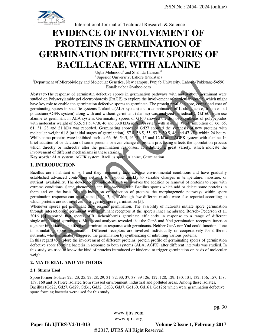 PDF) EVIDENCE OF INVOLVEMENT OF PROTEINS IN GERMINATION OF ...