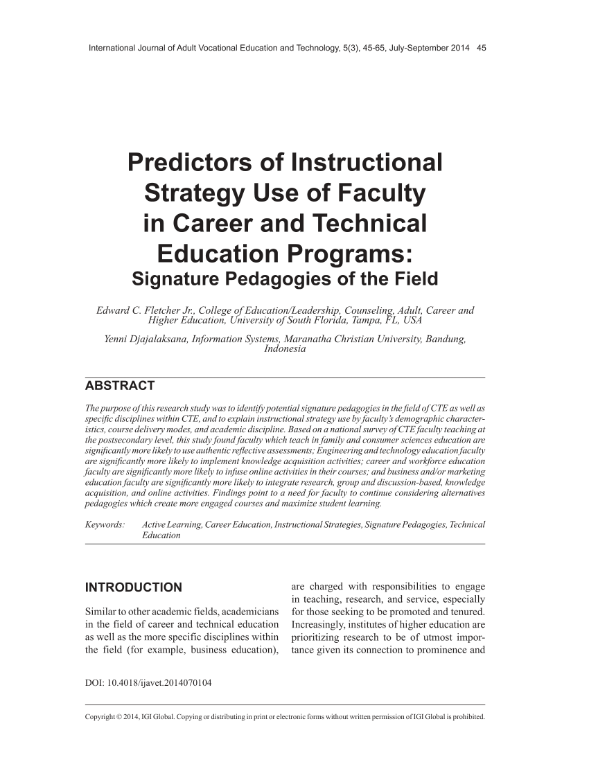 Pdf Predictors Of Instructional Strategy Use Of Faculty In Career