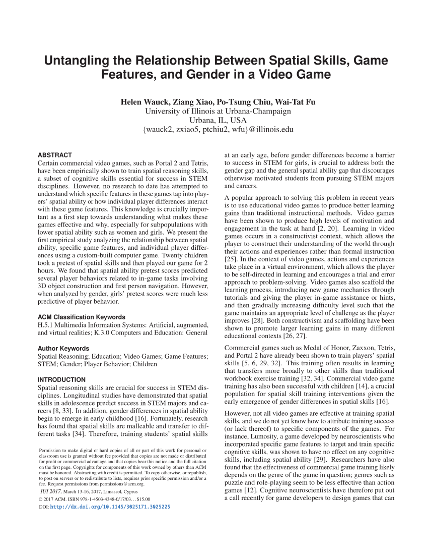 Pdf Untangling The Relationship Between Spatial Skills Game Features And Gender In A Video Game - homeworld rp roblox