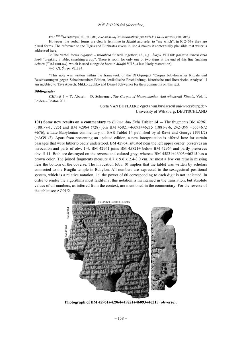 Pdf Some New Results On A Commentary To Enuma Anu Enlil Tablet 14
