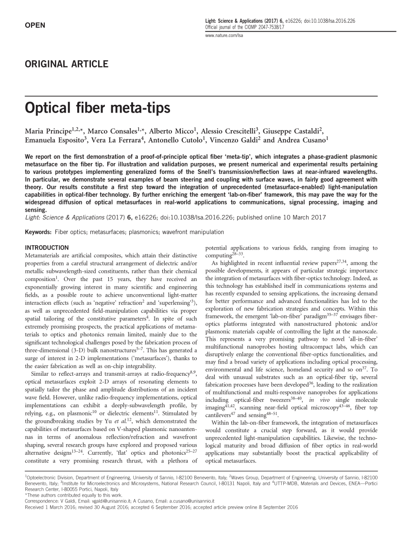 Optical fiber meta-tips  Light: Science & Applications