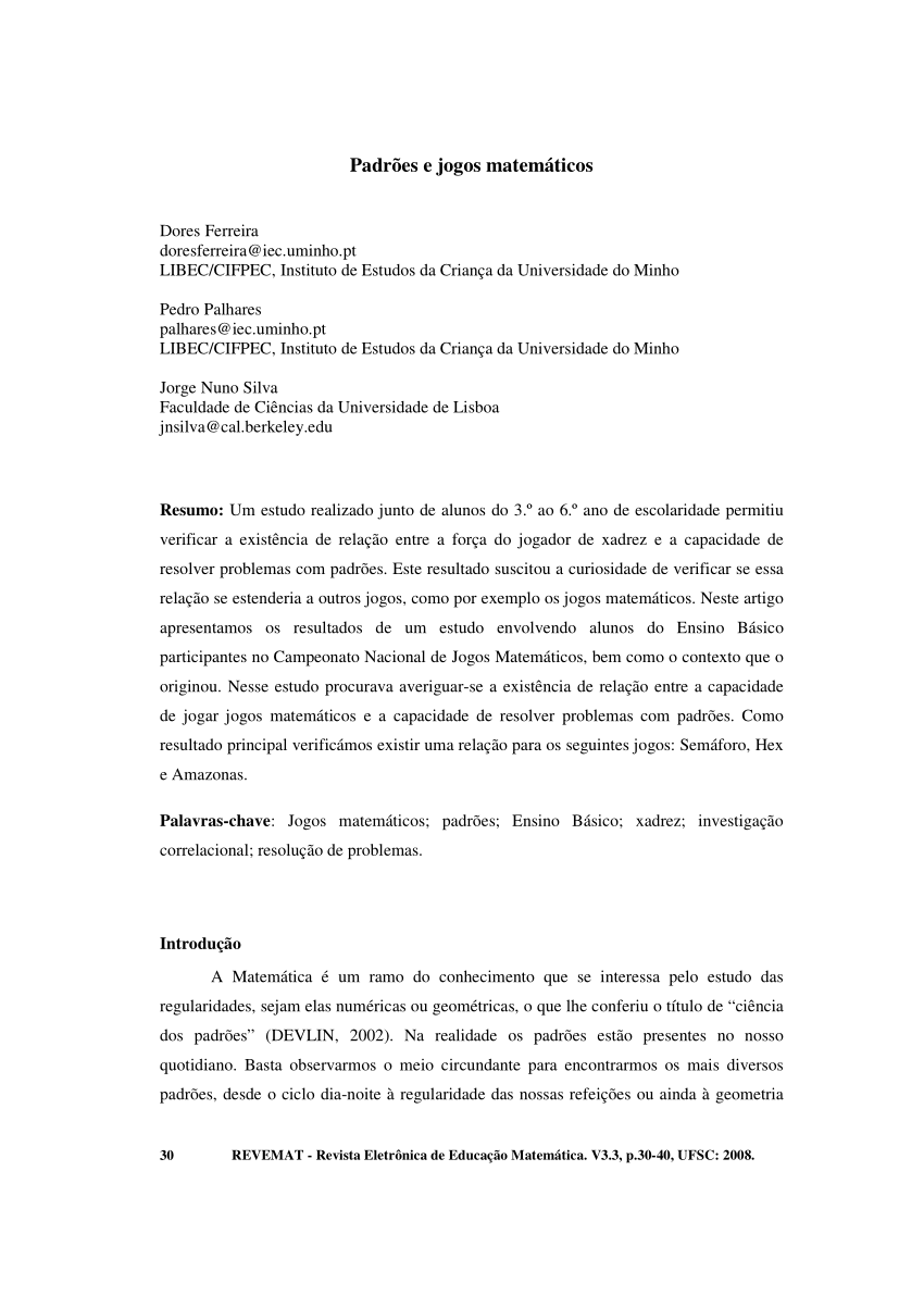 Estudo dos efeitos do jogo do xadrez no ensino da matemática