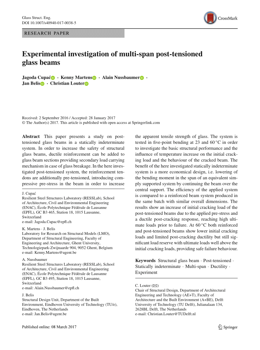 Pdf Experimental Investigation Of Multi Span Post Tensioned