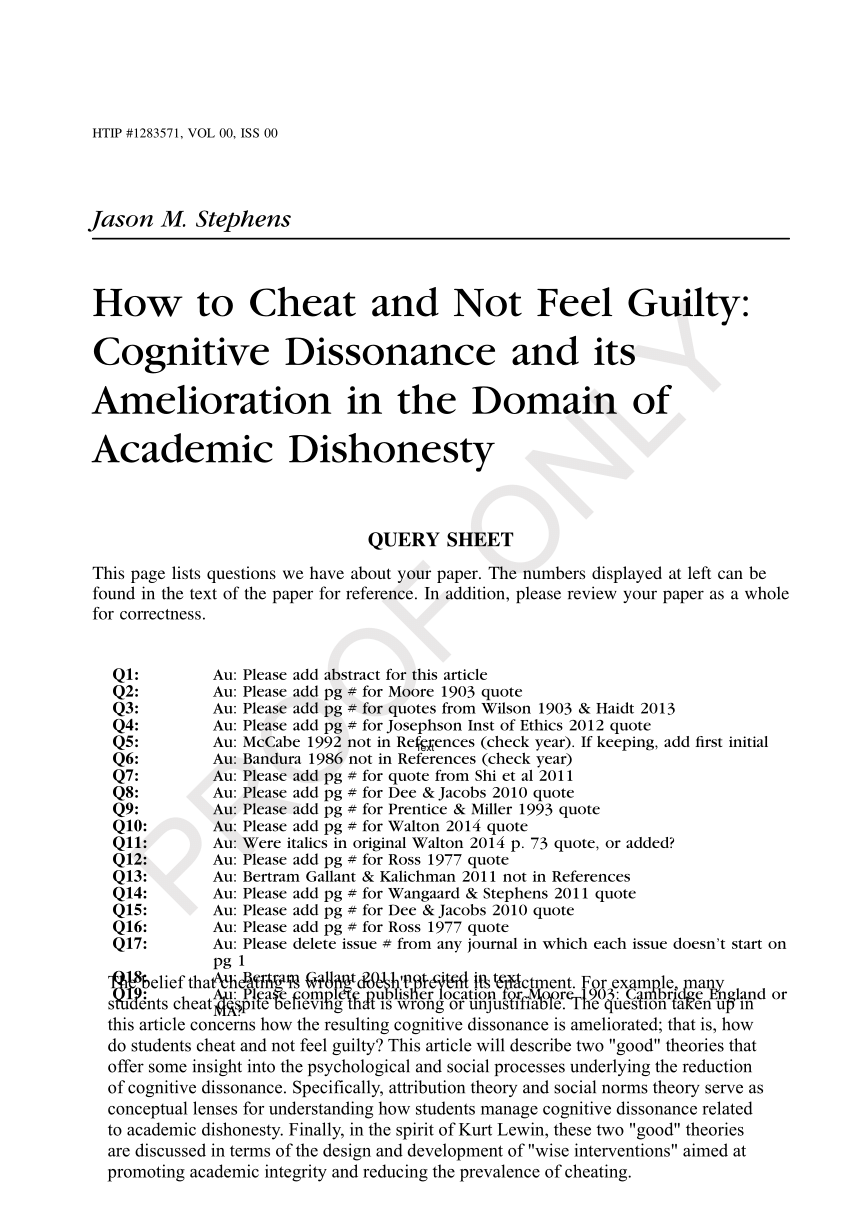 Pdf How To Cheat And Not Feel Guilty Cognitive Dissonance And Its Amelioration In The Domain Of Academic Dishonesty