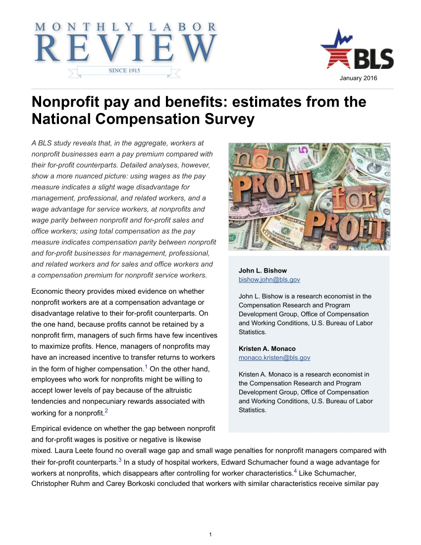Nonprofit pay and benefits: estimates from the National Compensation Survey  : Monthly Labor Review: U.S. Bureau of Labor Statistics