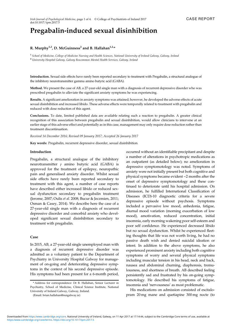 PDF Pregabalin induced sexual disinhibition