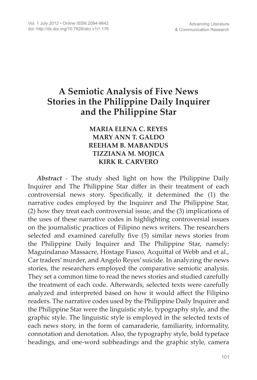 PDF A Semiotic Analysis Of Five News Stories In The Philippine Daily   Largepreview 