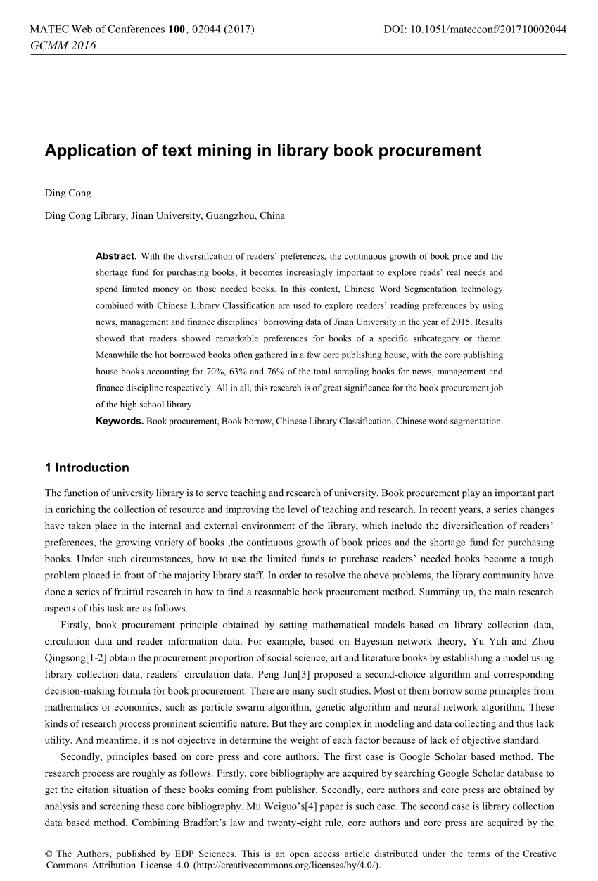 (PDF) Application of text mining in library book procurement