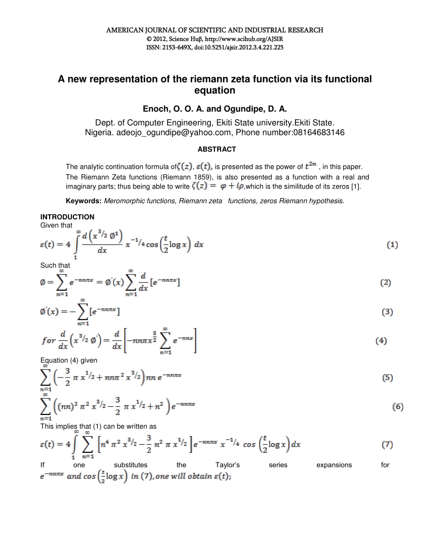 PDF) A new representation of the riemann zeta function via its