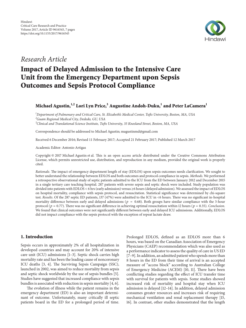 Pdf Impact Of Delayed Admission To The Intensive Care Unit