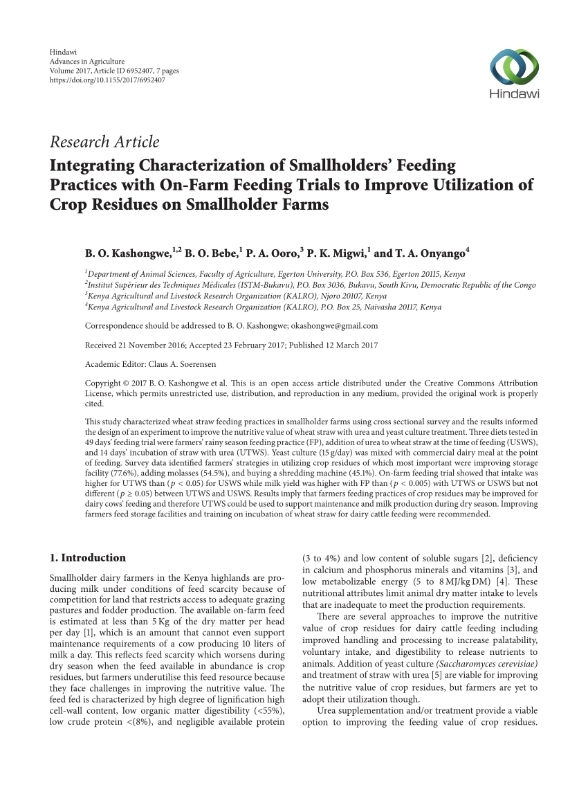 Pdf Integrating Characterization Of Smallholders Feeding Practices With On Farm Feeding Trials To Improve Utilization Of Crop Residues On Smallholder Farms