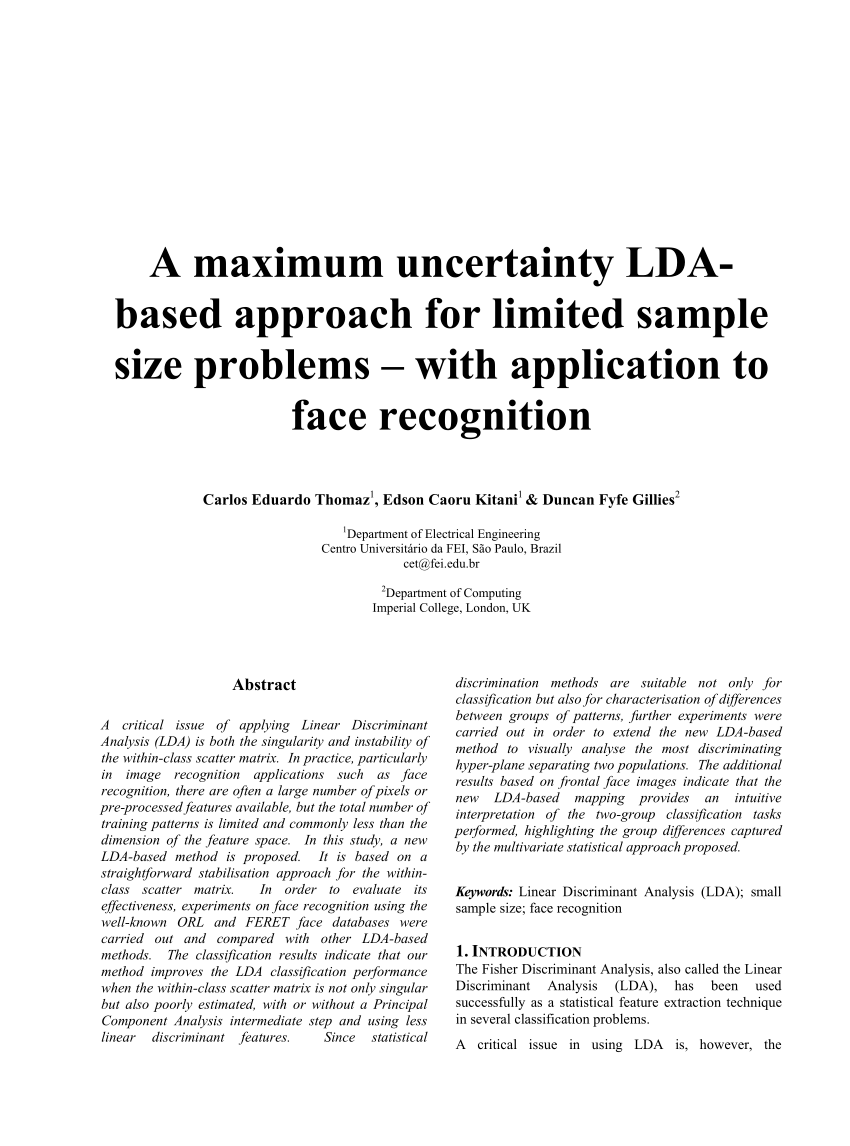 Pdf) a maximum uncertainty lda-based approach for limited sample.