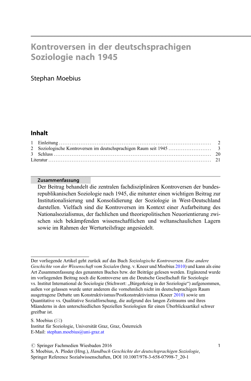 Pdf Kontroversen In Der Deutschsprachigen Soziologie Nach 1945