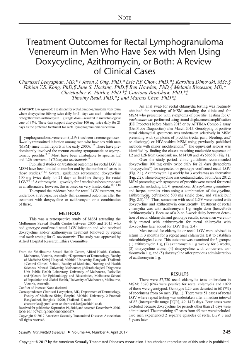 Pdf Treatment Outcomes For Rectal Lymphogranuloma Venereum In Men Who Have Sex With Men Using 