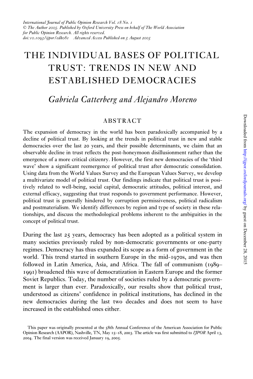 PDF) Democracy, Trust, and Political Ef???cacy: Comparative